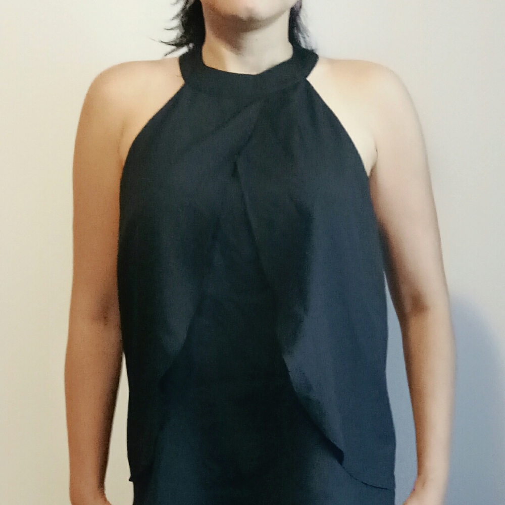 Aqua high neck halter sleeveless overlay top S